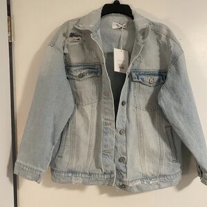 NWT KanCan Denim Jacket Womens M Blue Jean Button Pockets Distressed Timeless
